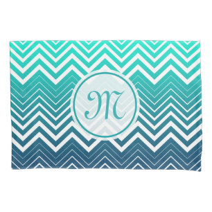 White Zigzag Chevron And Blue Green  Background Pillowcase