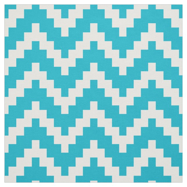 White Zigzag Ikat & Custom Turquoise Background Fabric (Swatch)