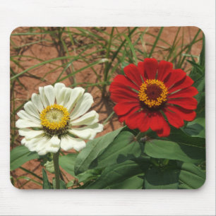White Zinnia and Red Zinnia Mousepad