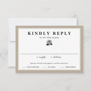 White Zinnia Flower Taupe & Ivory Floral Wedding RSVP Card
