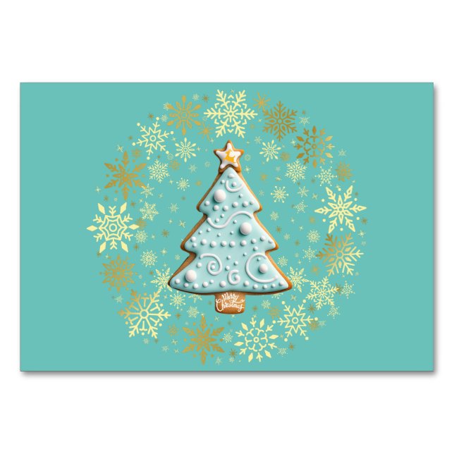 WhiteChristmas, Christmas Tree, Gingerbread Table Number (Front)