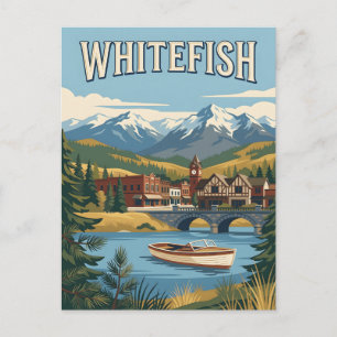 Whitefish Montana Alpine Lake Vintage Poster Postcard