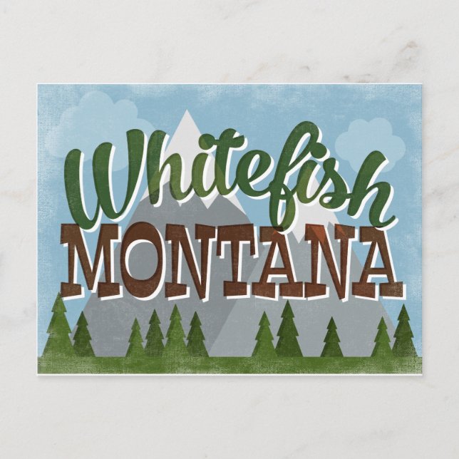 Whitefish Montana Fun Retro Snowy Mountains Postcard (Front)
