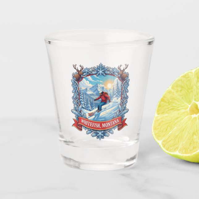 Whitefish Montana Skier Travel Shot Glass (Front)