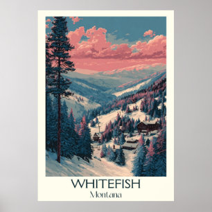 Whitefish Montana Vintage Ski Village Mountain Art Poster