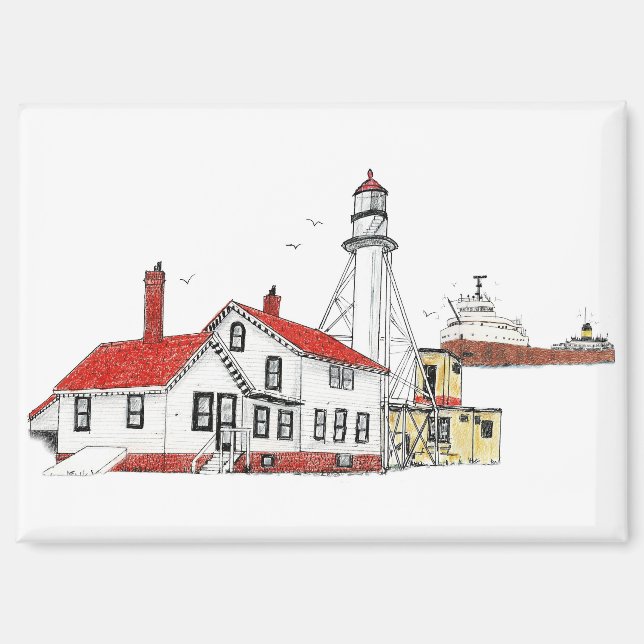 Whitefish Point Lighthouse with Edmund Fitzgerald Magnet (Front)
