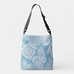 Whitening Lace on Blue AI art Crossbody Bag