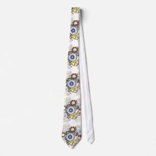 Whitesteampunk print tie, gears, cogs, clock art tie