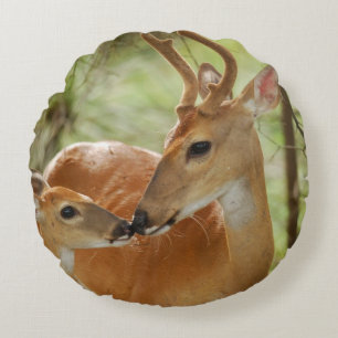 Whitetail Buck And Fawn Bonding Round Cushion