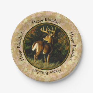 Whitetail Buck Autumn Leaves Paper Plate