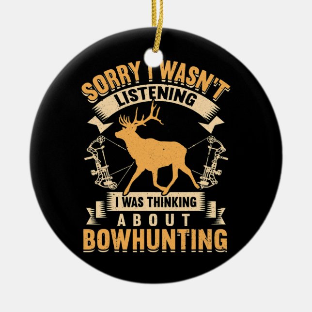 Whitetail Buck Bowhunting Deer Hunting Bow Hunter Ceramic Ornament (Front)