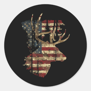 Whitetail Buck Deer Hunting 4th Of July Usa Americ Classic Round Sticker