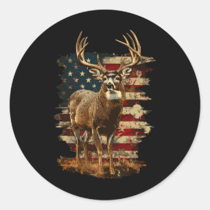 Whitetail Buck Deer Hunting 4th Of July Usa Americ Classic Round Sticker