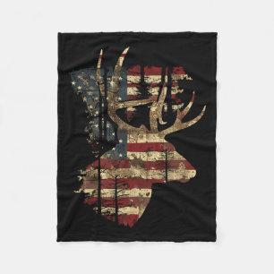 Whitetail Buck Deer Hunting 4th Of July Usa Americ Fleece Blanket