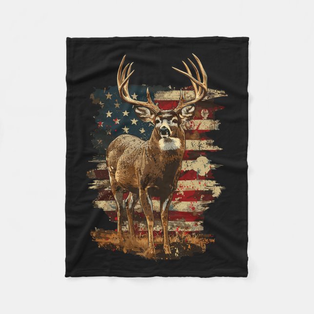 Whitetail Buck Deer Hunting 4th Of July Usa Americ Fleece Blanket (Front)