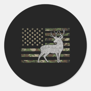 Whitetail Buck Deer Hunting American Camouflage Us Classic Round Sticker