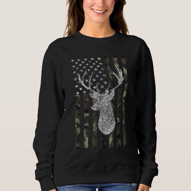 Whitetail Buck Deer Hunting American Camouflage US Sweatshirt (Front)