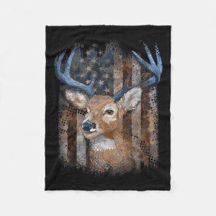 Whitetail Buck Deer Hunting American Flag Buck Hun Fleece Blanket