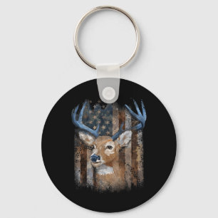 Whitetail Buck Deer Hunting American Flag Buck Hun Key Ring