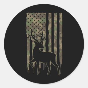 Whitetail Buck Deer Hunting American Flag Camoufla Classic Round Sticker