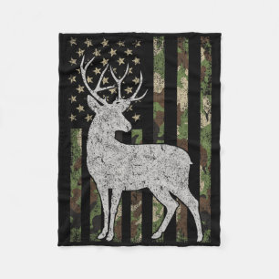 Whitetail Buck Deer Hunting Camouflage Usa Flag 4t Fleece Blanket