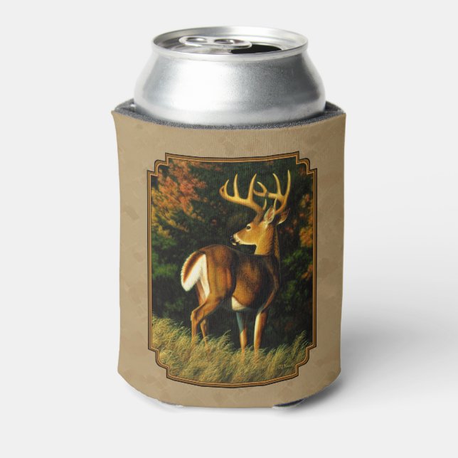 Whitetail Buck Deer Hunting Tan Can Cooler (Can Back)