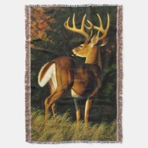 Whitetail Buck Deer Hunting Throw Blanket