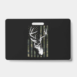 Whitetail Buck Deer Hunting USA Camouflage America ID Badge