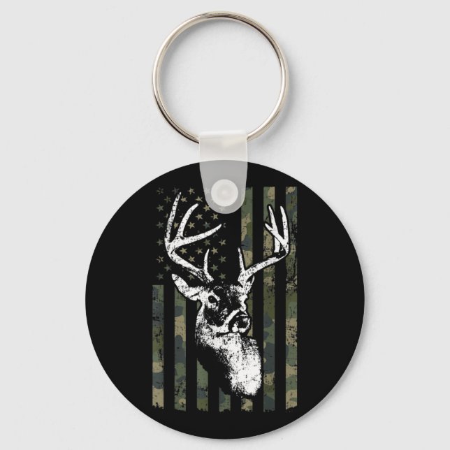 Whitetail Buck Deer Hunting USA Camouflage America Key Ring (Front)