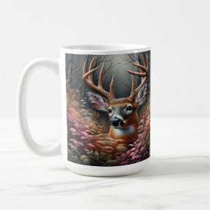Whitetail Buck Deer Peeking Through Forest Foliage Coffee Mug
