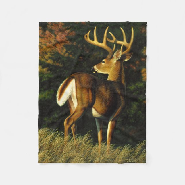Whitetail Buck in Autumn Fleece Blanket (Front)