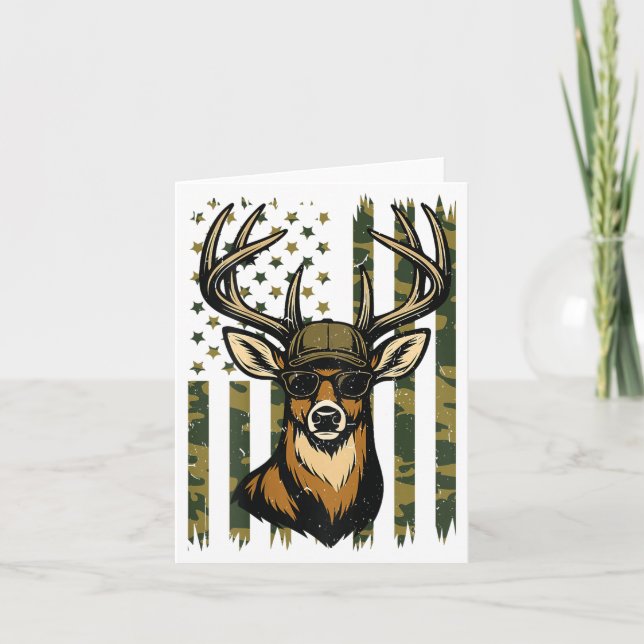 Whitetail Buck Youth Boy Deer Hunting Camo America Card (Front)