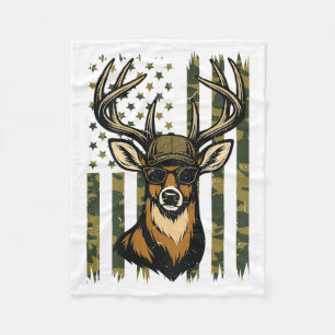 Whitetail Buck Youth Boy Deer Hunting Camo America Fleece Blanket