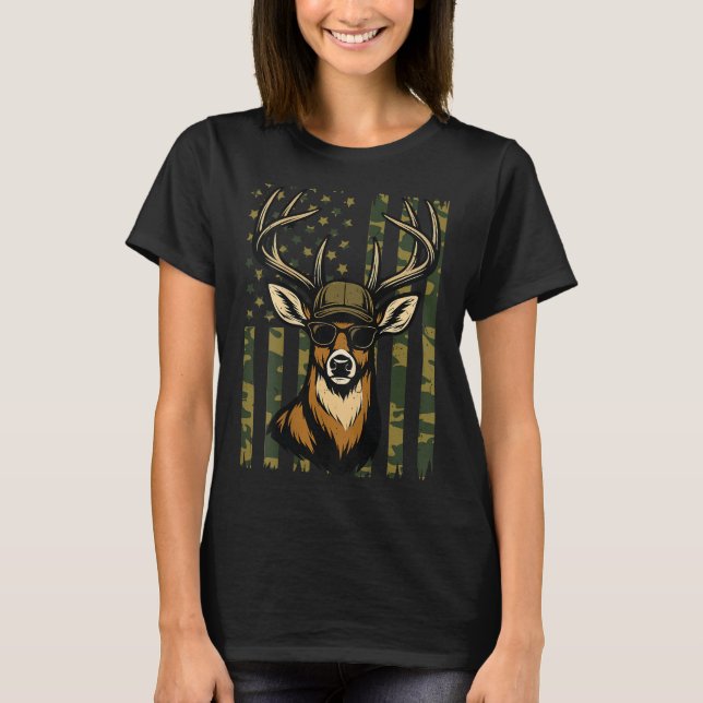 Whitetail Buck Youth Boy Deer Hunting Camo America T-Shirt (Front)