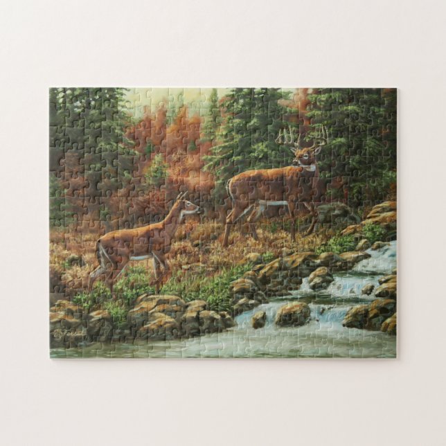 Whitetail Deer and Waterfall Jigsaw Puzzle (Horizontal)