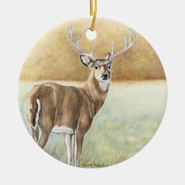 Whitetail Deer art Ornament (Front)