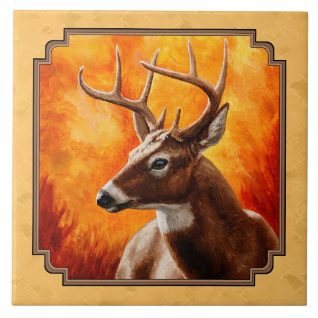 Whitetail Deer Autumn Gold Ceramic Tile (Front)
