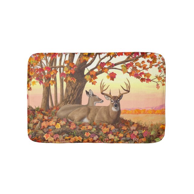 Whitetail Deer Autumn Maple Tree Bath Mat (Front)
