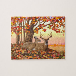 Whitetail Deer Autumn Maple Tree Jigsaw Puzzle