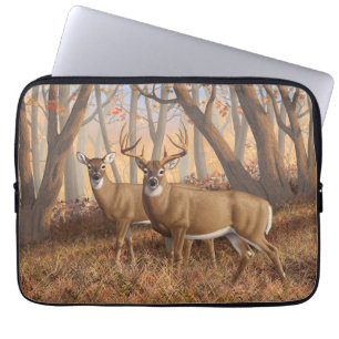Whitetail Deer Buck & Doe Autumn Maple Woods Laptop Sleeve