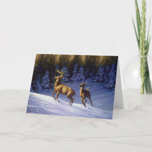 Whitetail Deer Buck & Doe in Winter Snow Card