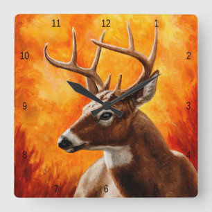 Whitetail Deer Buck Hunting Square Wall Clock