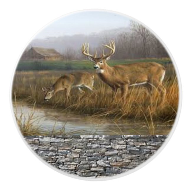 Whitetail Deer ceramic door handle and pulls (Front)