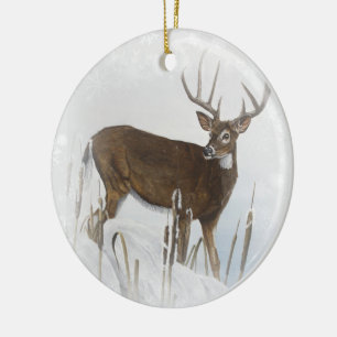 Whitetail deer ceramic ornament
