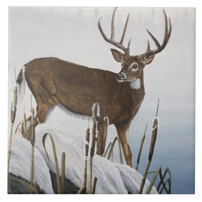 Whitetail deer ceramic tile (Front)