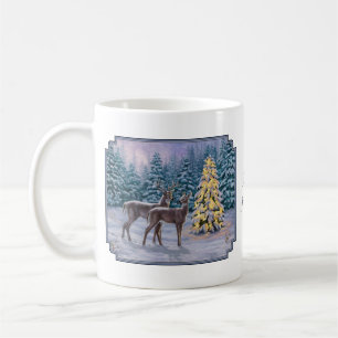 Whitetail Deer & Christmas Tree Winter Scene Coffee Mug