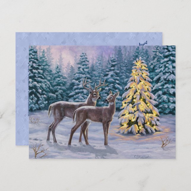 Whitetail Deer & Christmas Tree Winter Scene Invitation (Front/Back)