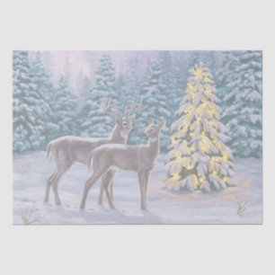 Whitetail Deer & Christmas Tree Winter Scene Tissue Paper