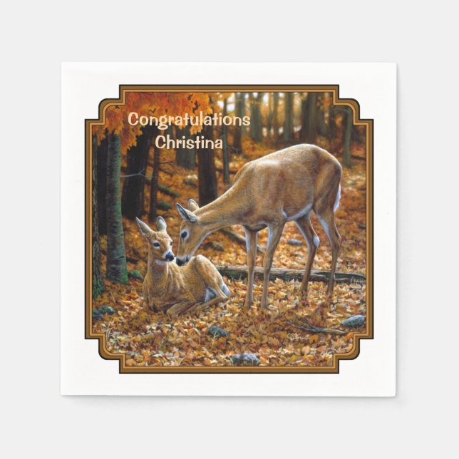 Whitetail Deer Doe and Fawn Autumn Napkin (Front)