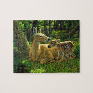 Whitetail Deer Doe & Fawn in Spring Jigsaw Puzzle